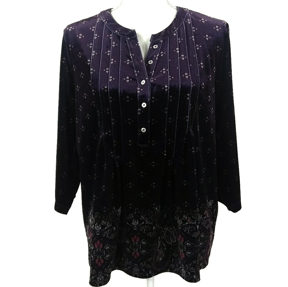Purple Velvet Paisley Trim Croft & Barrow Top